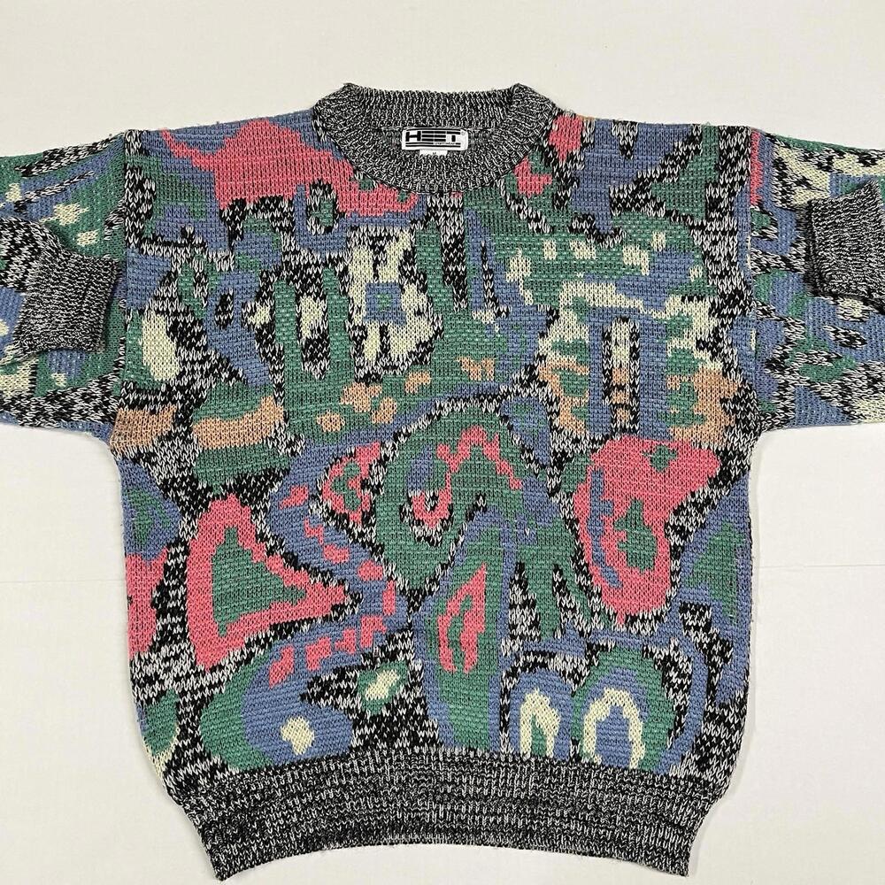 Vintage Heet Sportswear Thick Sweater Geometric Abstract Sweatshirt Sz M - Picture 3 of 10